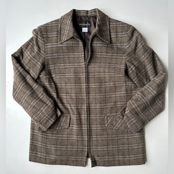 Vintage Requirements Brown Plaid Wool Blend Retro Zip Lined Jacket Women’s Sz 10 - Picture 1 of 8